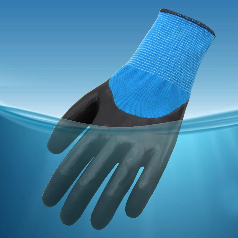 High quality/High cost performance  Water Proof 13G Nylon Knitted Liner Double Coated Nitrile Sandy Hand Protective Working Gloves