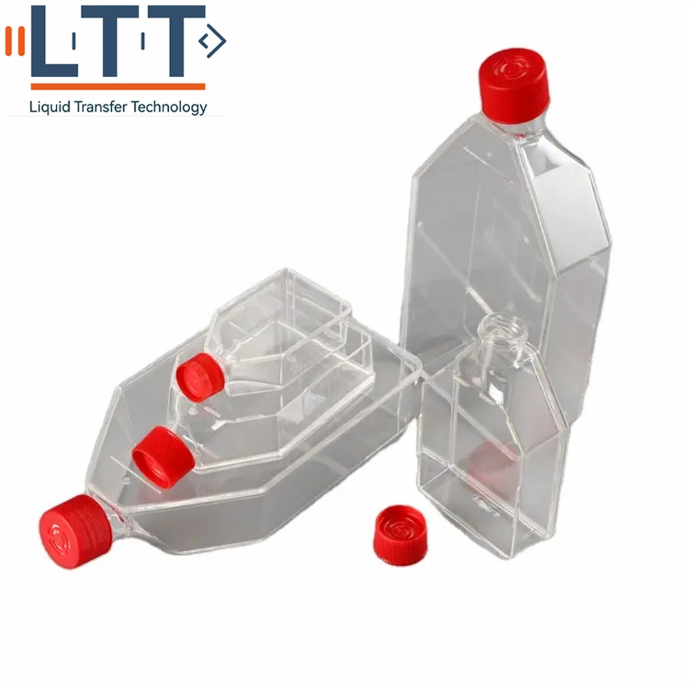 Plastic Sterile Tc Treated Polystyrene Laboratory Rectangular Canted Neck Cell Culture Flasks with Vent Cap or Sealed Caps