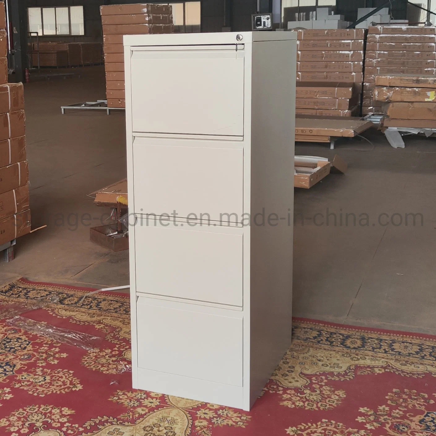 Office Furniture Desk Metal Vertical Filing 4 Drawer Lateral Steel File Cabinet (Light gray white and black)