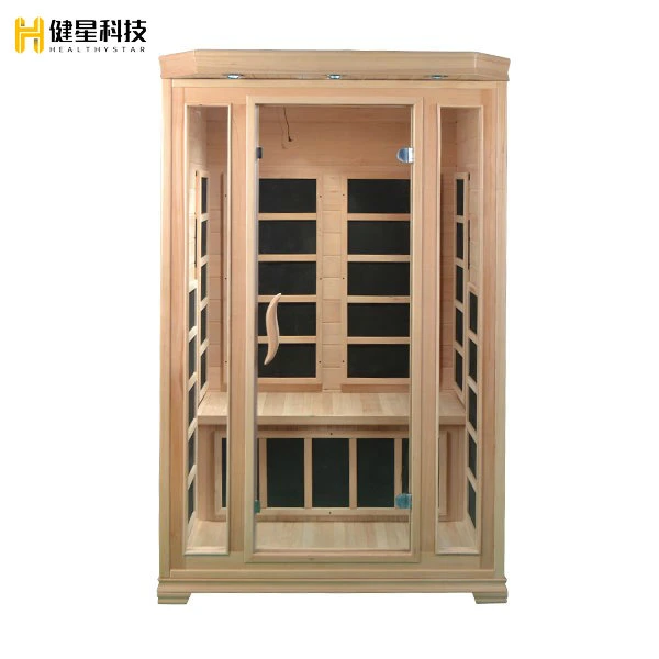 2 People Use Wooden Sauna Room with Glass Door