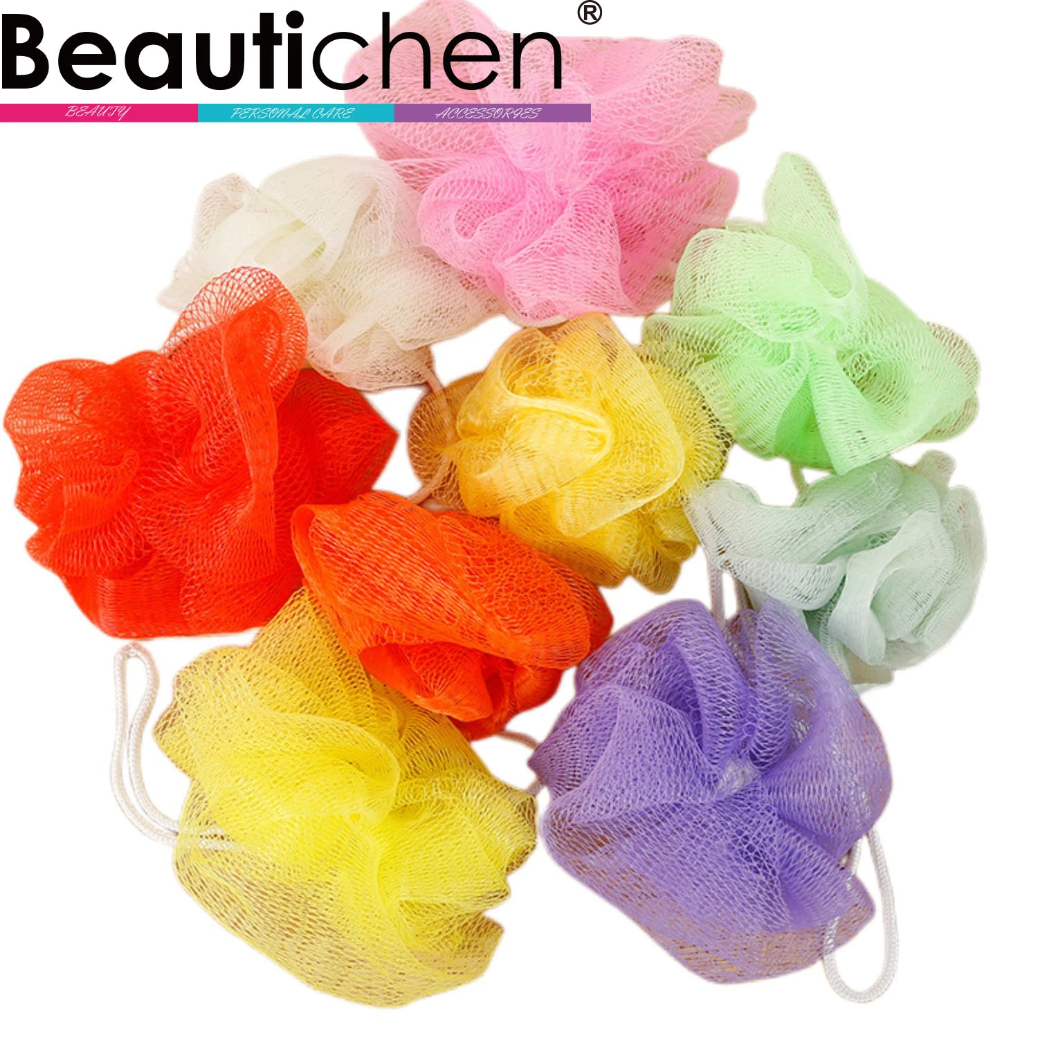 Beautichen China Cheap Scrubber Ball Exfoliating Shower Nylon Mesh Pouf Bath Sponges