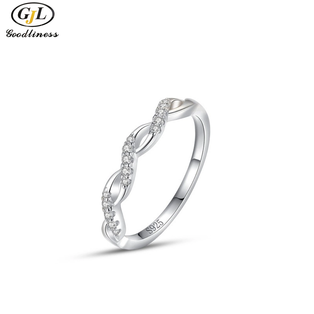 S925 Silver Ring Hollowed out Cross Wave Diamond Hand Ornaments