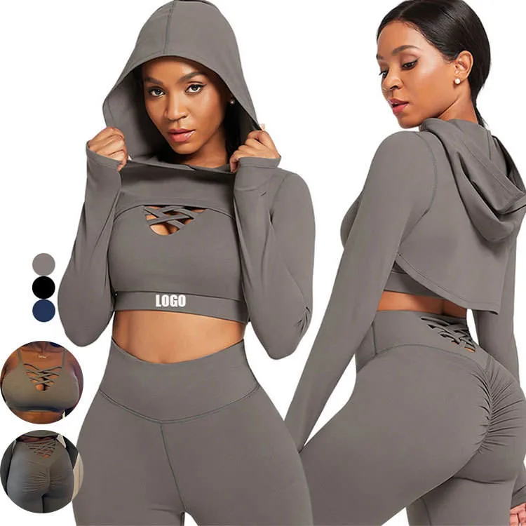 Private Label Tracksuit Workout Crop Top Clothing Womens Fitness Apparel Sports Set Women Yoga Set 3 Piece Fitness & Yoga Wear