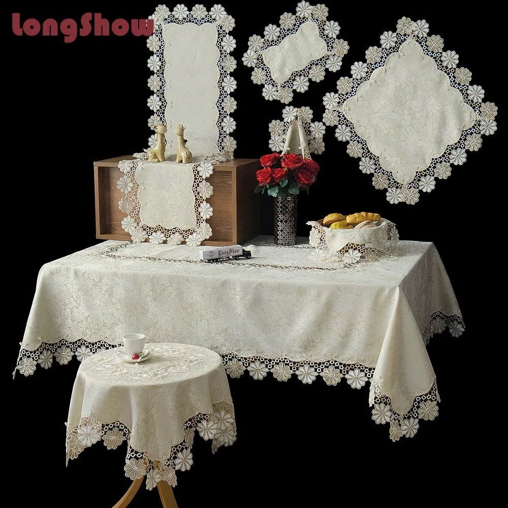 75cm X180cm Comfortable Cloth Fabric Jacquard Table Runner with Two Colors Lace