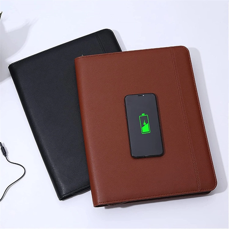 A4 PU Leather Portfolio Folder Multifunctional Wireless Charging Padfolio Organizer