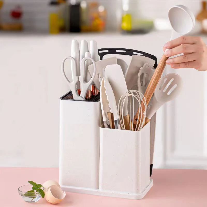 Knife Set Silicone Kitchen Utensils Set with Wooden Handle and Cuttings