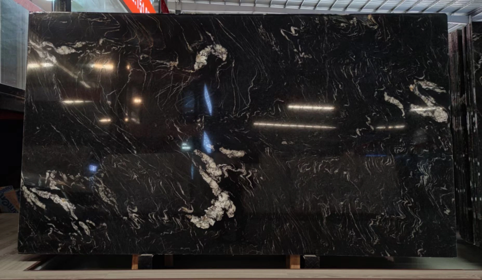 Matrix Titanium Black Gold Thunder Granite Slab Polished Antique Finish