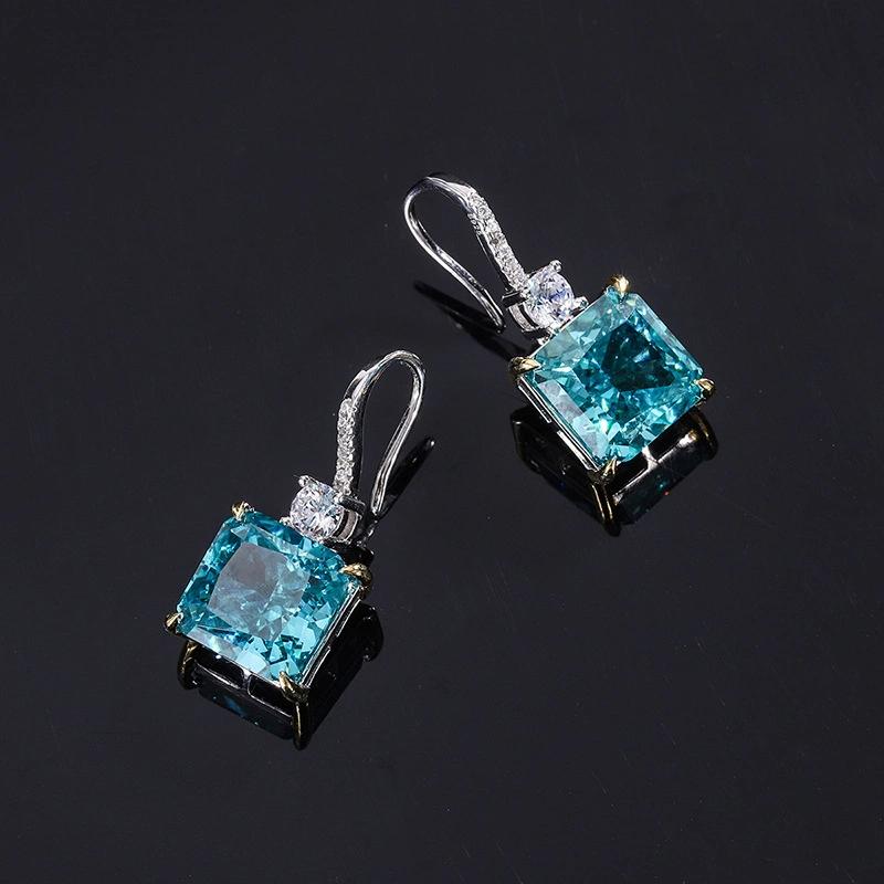 أبيض ذهبي مطلي 925 Sterling Silver 5A Blue CZ Hook حلقات الأذن