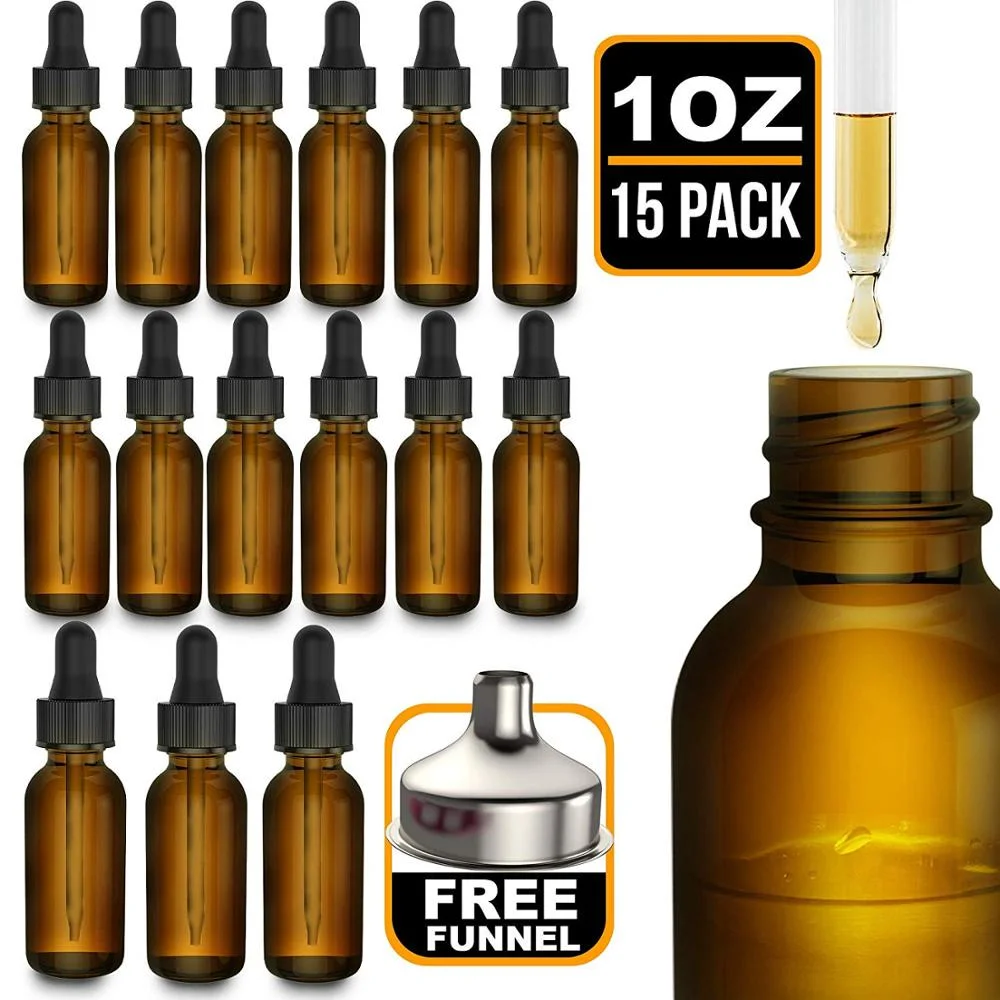 High quality/High cost performance 8oz Boston Bottle 15ml Amber Glass Dropper Bottles, Frosted Amber Glass Dropper Bottle