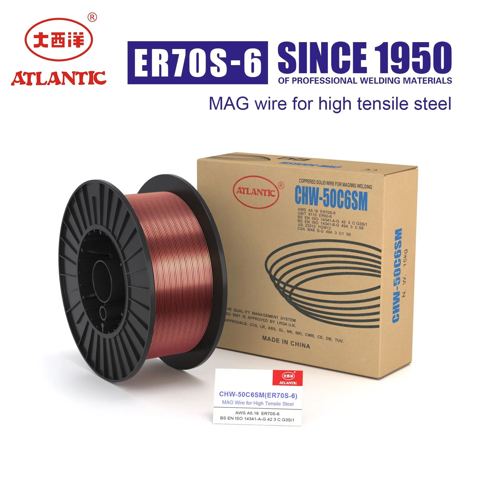 Atlantic Copper-Coated gás CO2 sólido de protecção MIG Er70s-6 Fio de Solda