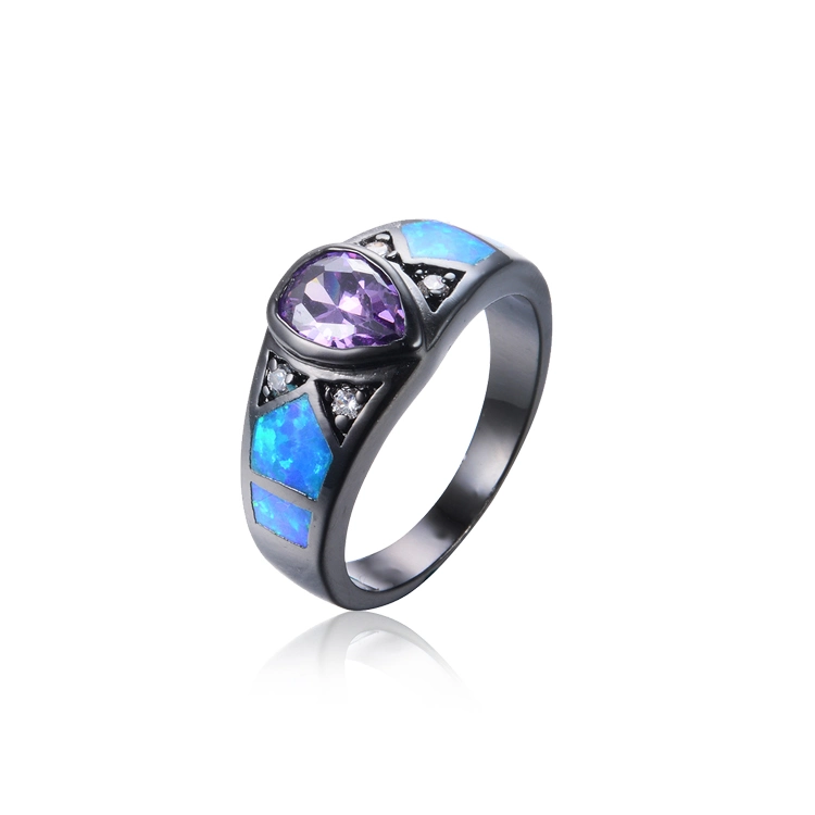 New Fashion Technology Design Custom Black Gun Plated Crystal Ring Opal Men and Women Ring Luxury Jewelry Brass Lab Opal Ring
