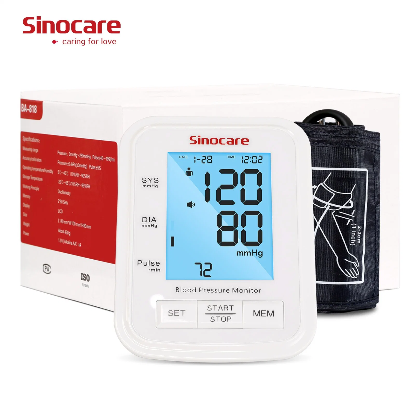 Sinocare Blood Pressure Monitor CE Approved Upper Arm Pressure Checking Machine LED Monitor Tansiyon Aleti Tensiometro