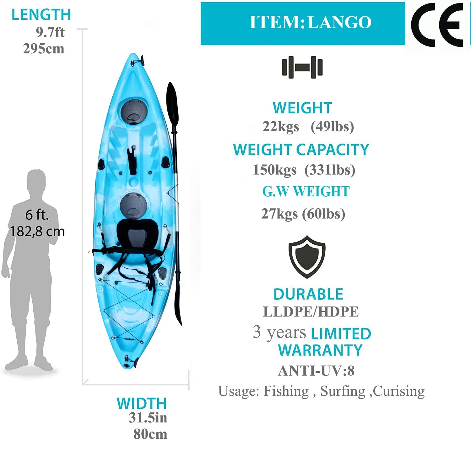 Favorable Price 9FT Fishing Kayak with Deluxe Seat Accept Customized Color