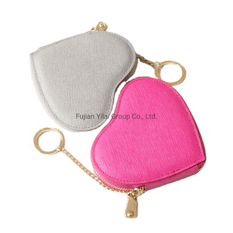 Custom Leather Ladies Coin Purse Pouch Keychain Heart Shape Pouch Wallet Card Holder