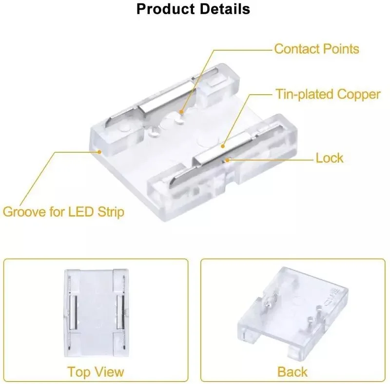 Conector de tira de LED COB de alta densidad para IP20 8mm 10mm 2PIN 3pin 4pin 5pin RGB RGBW de un solo color 5050 3528 Cinta adhesiva de la tira de luz a los conectores COB de cable