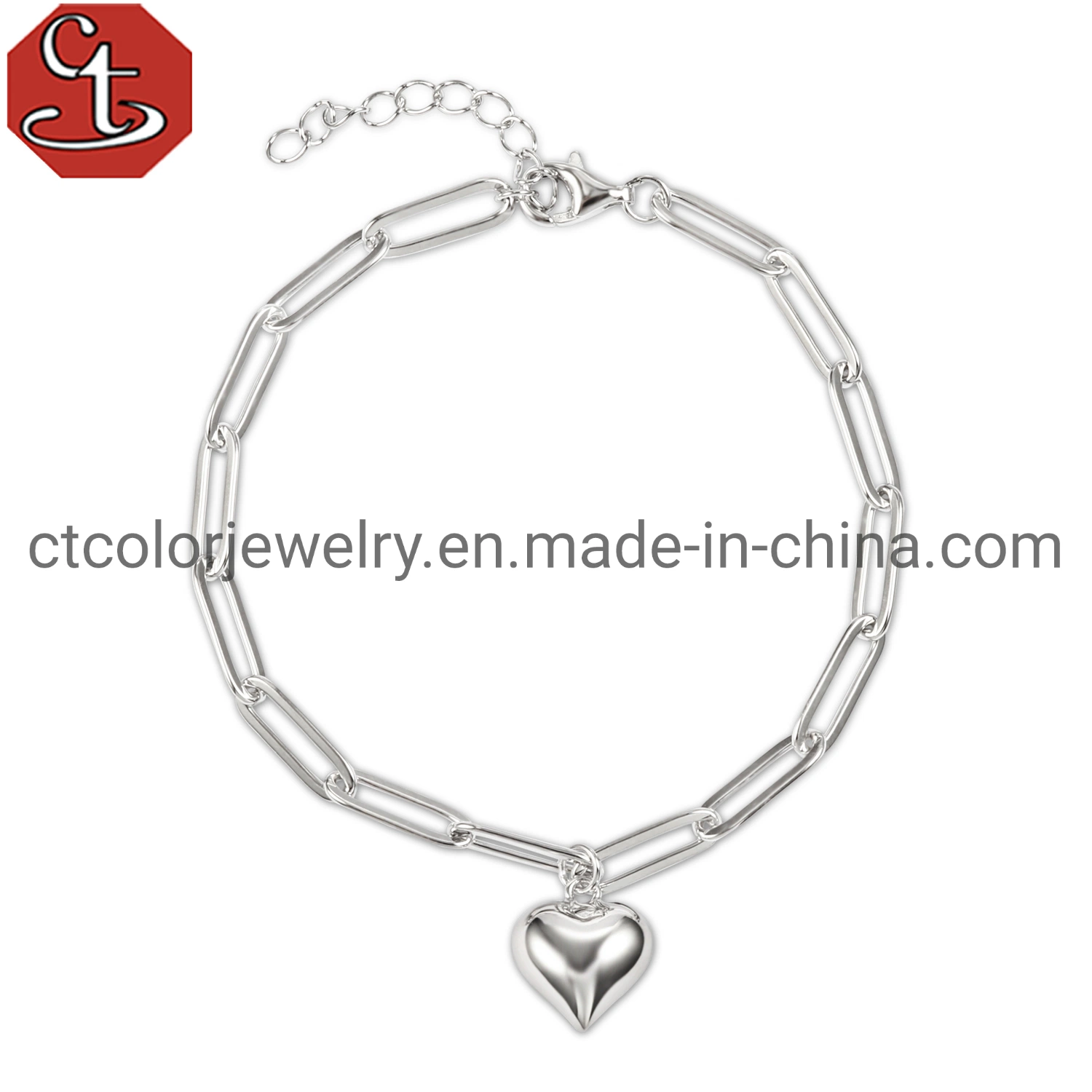 La moda de joyería de plata pulsera de enlace de latón con blanco CZ