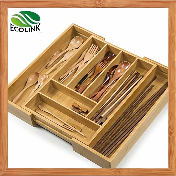 Accessoires de cuisine plateau de coutellerie en bambou en bois extensible avec séparateurs de tiroir Pour rangement d'ustensiles de cuisine