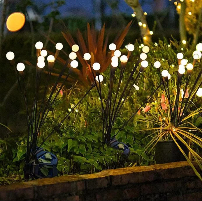 Luzes solares para jardim, impermeáveis ao ar livre, 6 cabeças, 8 cabeças, 10 cabeças Luz LED Firefly para decoração de jardim relvado e ficha de ligação à terra