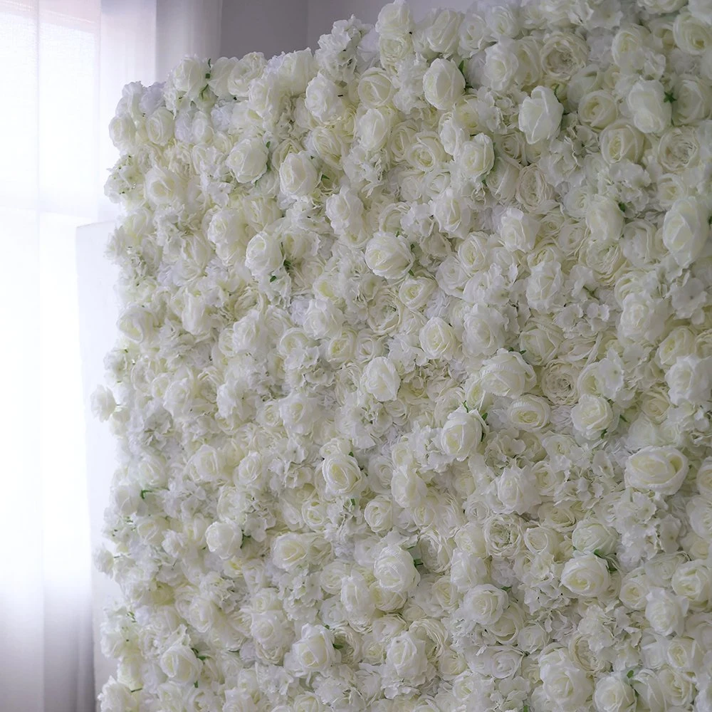 3D Customized Silk Pure White Wall Rose Artificial Plants and Flowers Wall for Wedding Banquet