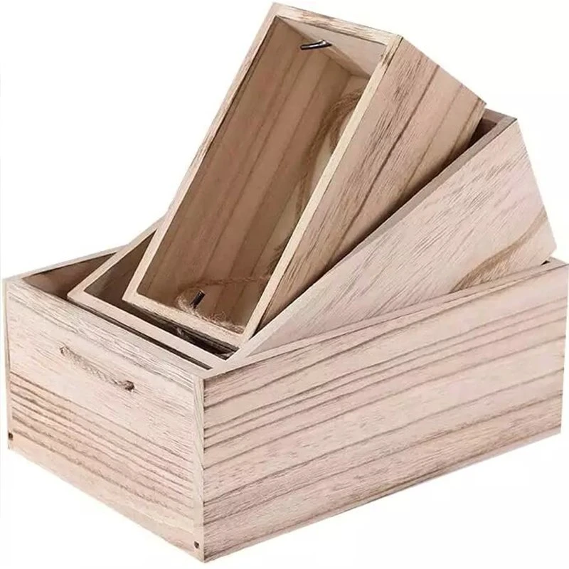 Rustic Wooden Nesting Boxes Wood Gift Basket with Handle Wooden Organizer Crates Basket