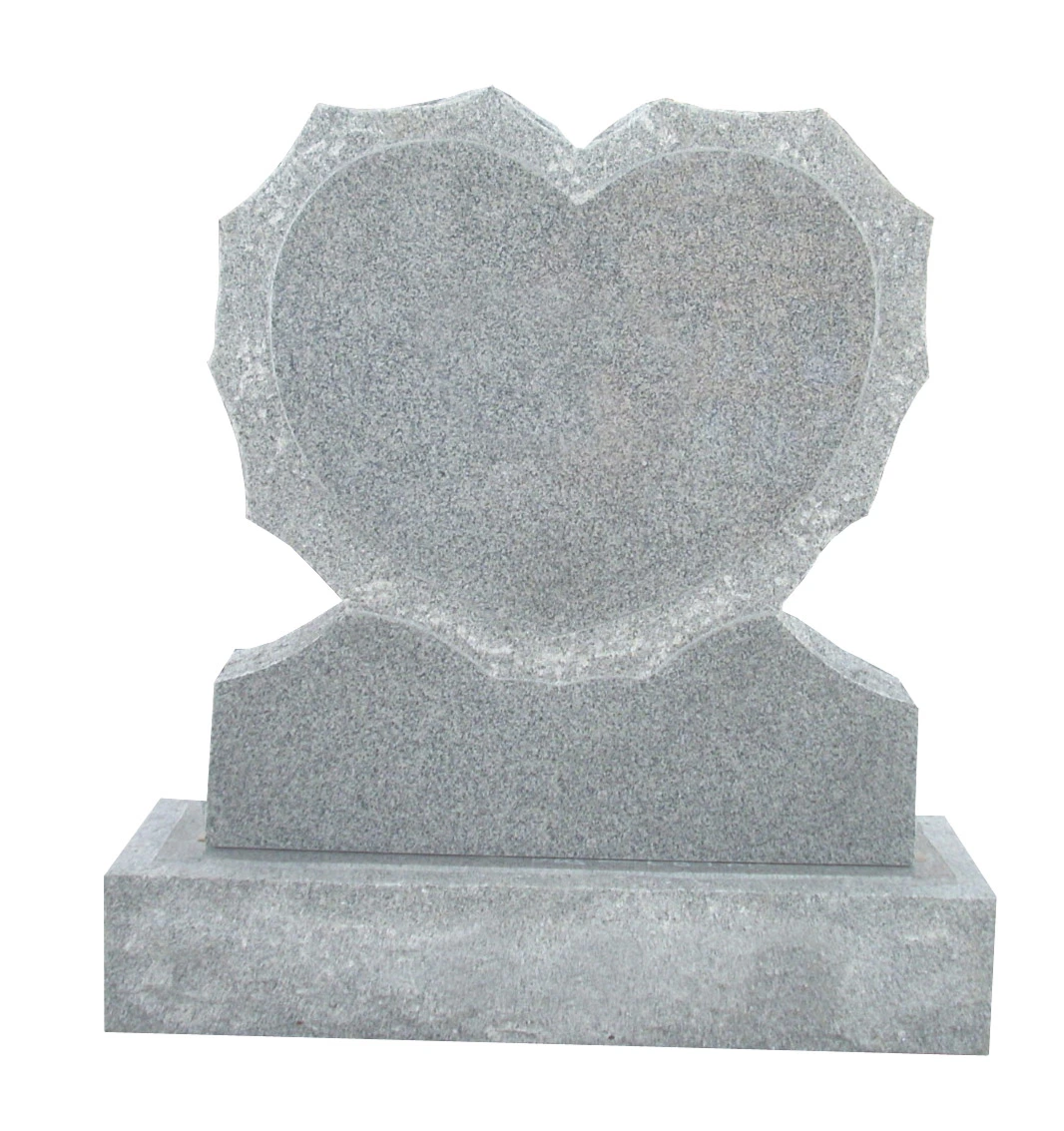 Single Heart Design Natural Grey Granite Polished Headstones for Graves