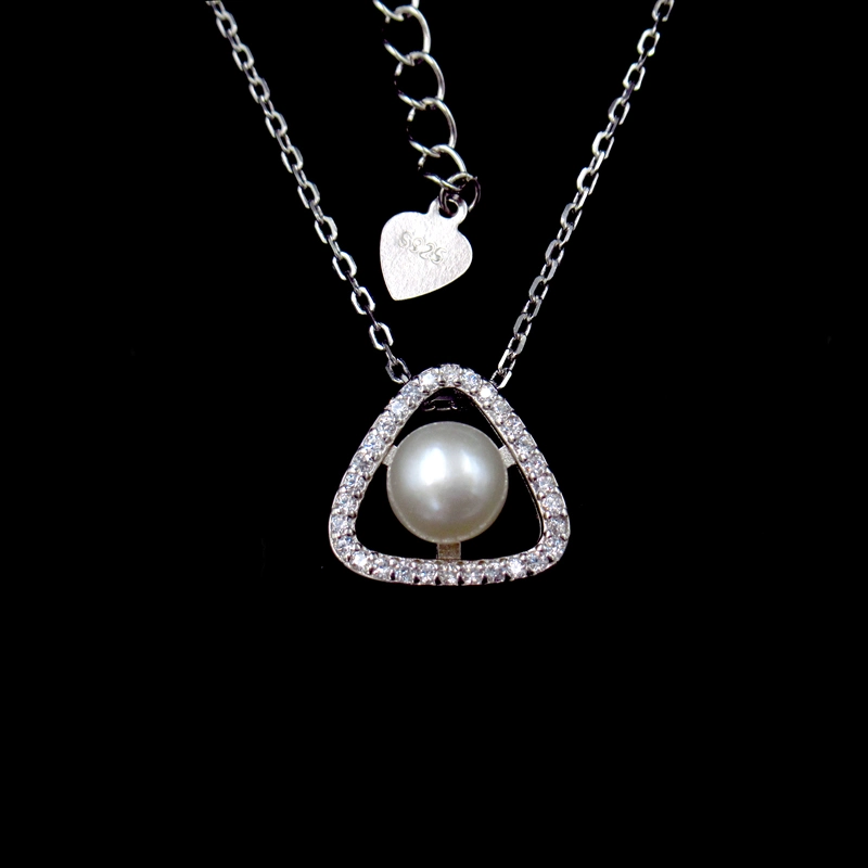 Hexagon Shaped Pearl Jewelry Plating Rhodium Real Silver Necklace