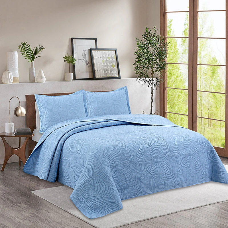 Capa de cama em cores sólidas algodão acolchoado Comforter lavado simples 3 Conjunto de peças Home Textiles