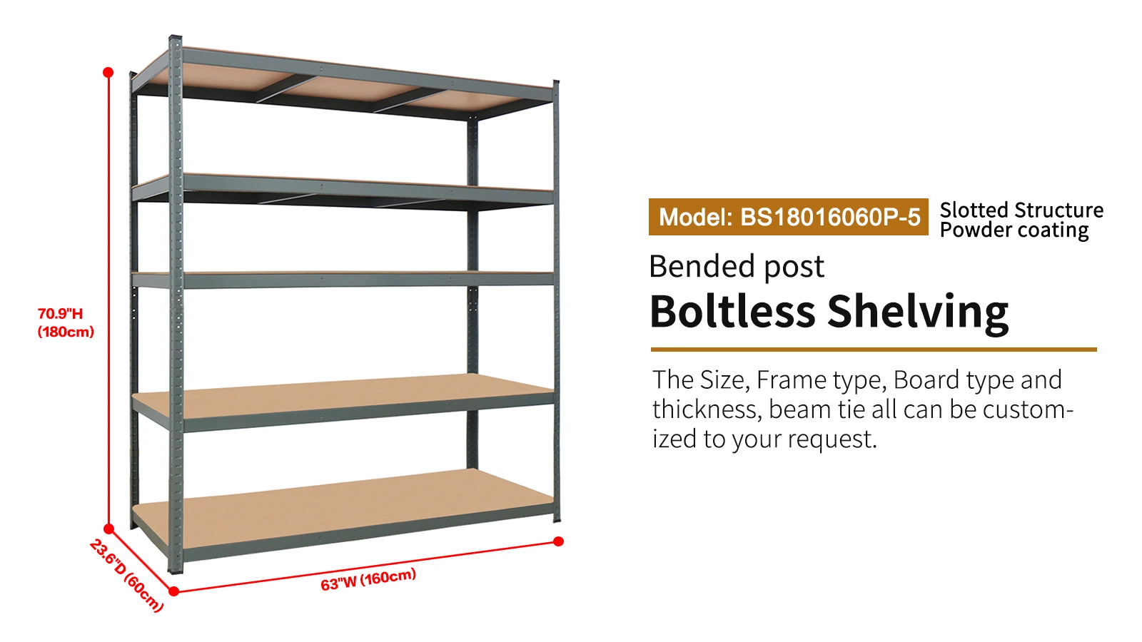 180*120*45cm estanterías de almacenamiento de metal ajustables sin Bollsin 5 Unidad para almacén