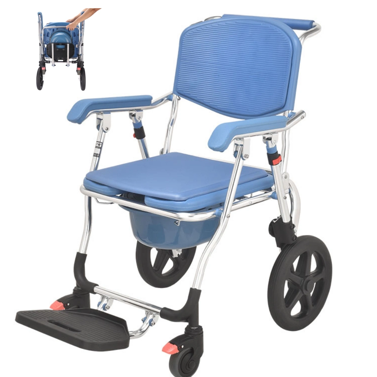 Folding Aluminum Commode Bath Chair Comfortable Seat Small Size