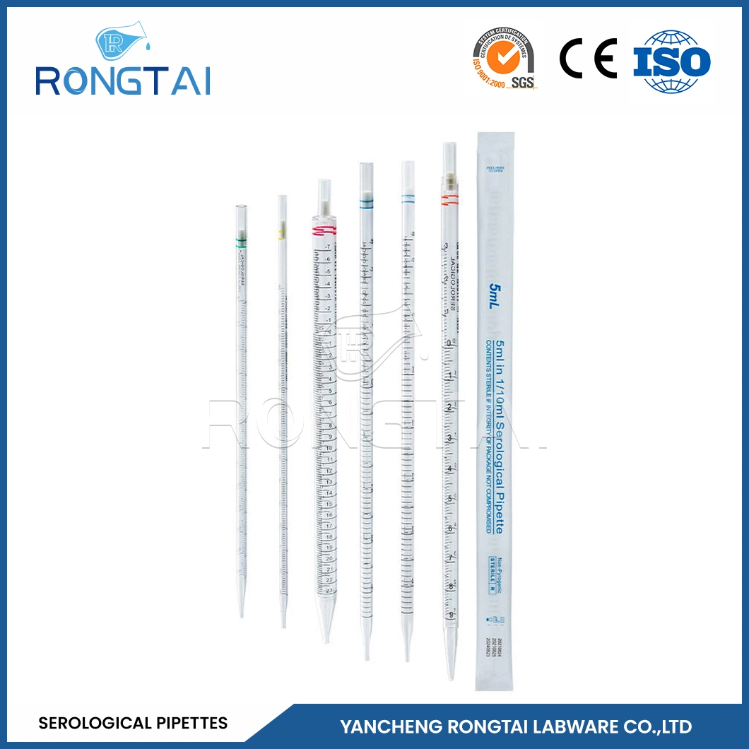 Rongtai Lab Plastic Disposable Sterile Serological Pipette Manufacturing PS Best Serological Pipette China 25ml 50ml 10ml Polystyrene Serological Pipette