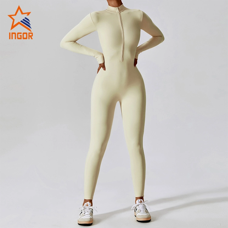 Ingor Sportswear ropa Fabricante Zippered Naked Long-Sleeved una piezas Conjuntos Yoga Jumpsuit Fitness Deportes Jumpsuit Gimnasio Wokrut ropa deportiva