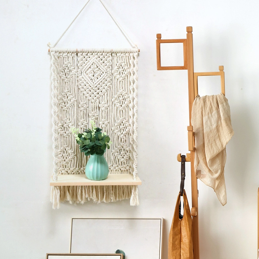 Cotton Rope Hand-Woven Wall Hanging, Woven Shelves, Wall Hanging, Hand-Woven,