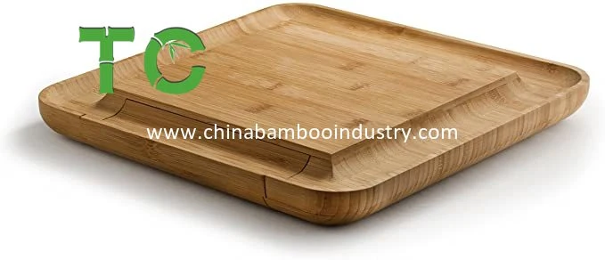 Natural Bamboo Cheese Board & Cutlery Set with Slide-out Drawer and Knife