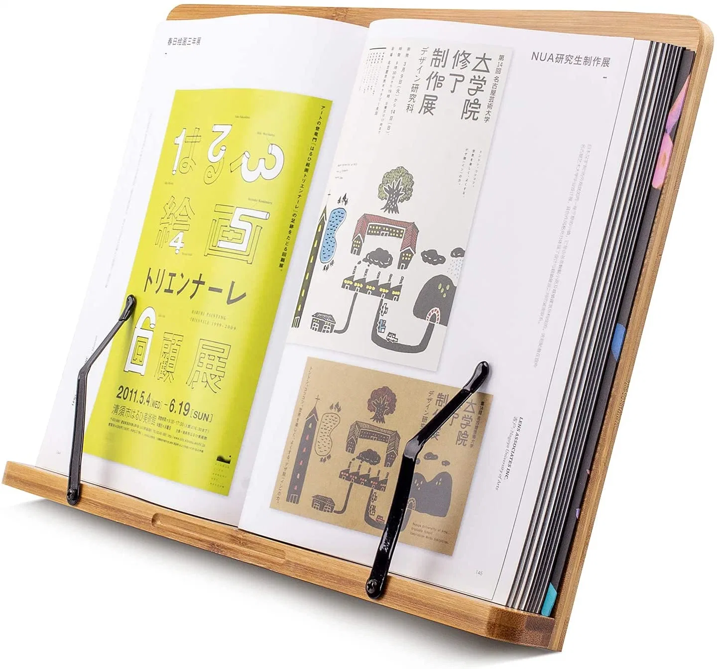 Um grande+ 15/13/11 Polegadas Catálogo de bambu stands e suportes para leitura de mãos livres na cama, Cookbook, material didático, Direito, com 5 de Altura Ajustável