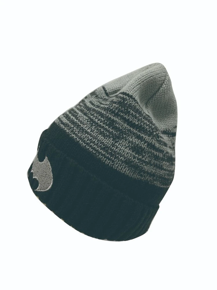 ODM Custom Logo Grey Black Stripe Knitted Soft Fashion Beanie Hat