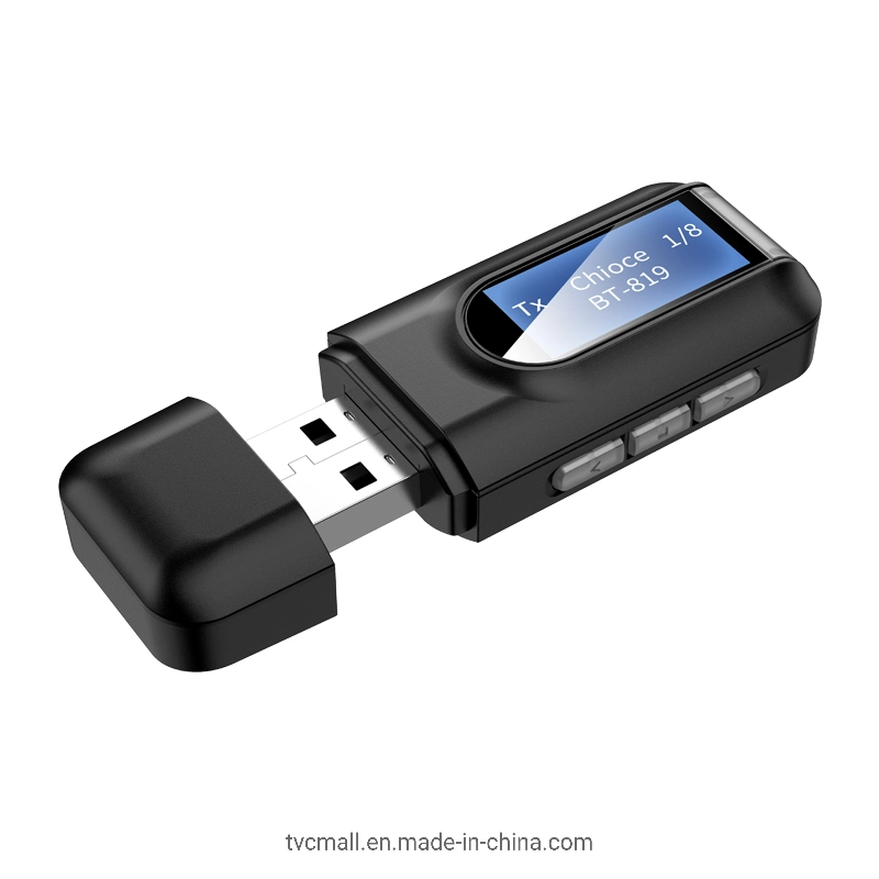 O Bluetooth 5.0 2 em 1 adaptador de áudio do dongle USB transmissor e receptor com visor LCD