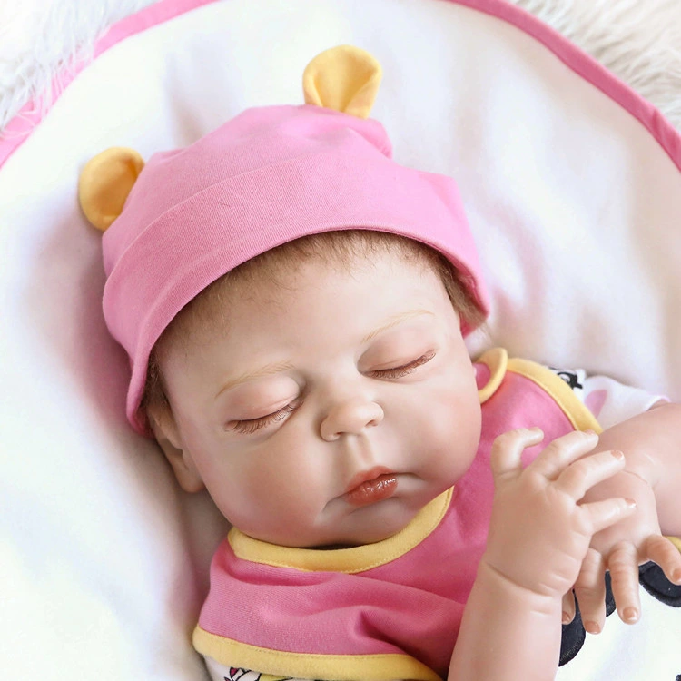 Reborn Baby Doll 22 Inch Lifelike Newborn Gentle-Touch Silicone Vinyl Newborn Dolls Sleeping Baby with Planting Hair Birthday Gift for 3+