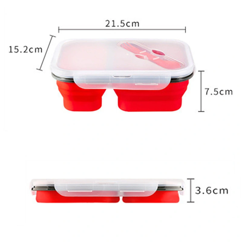 2 Zellen 900ml Silikon zusammenklappbar tragbare Lebensmittel Lagerung Lunchbox