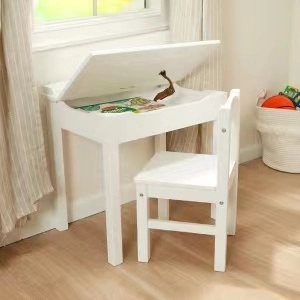 Durable Modern Children Furniture Set White 2-Piece Kids Wooden Lift-Top Desk and Chair