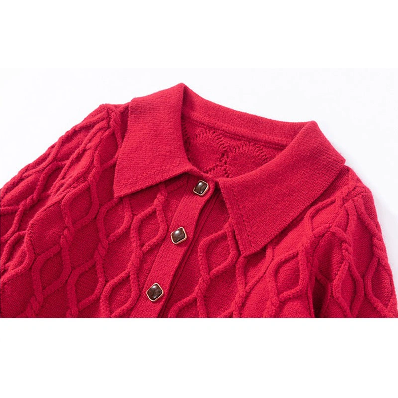 Red Dress Rhombus Twisted Knitted Dress Kids Girls Long Sleeve Pullover