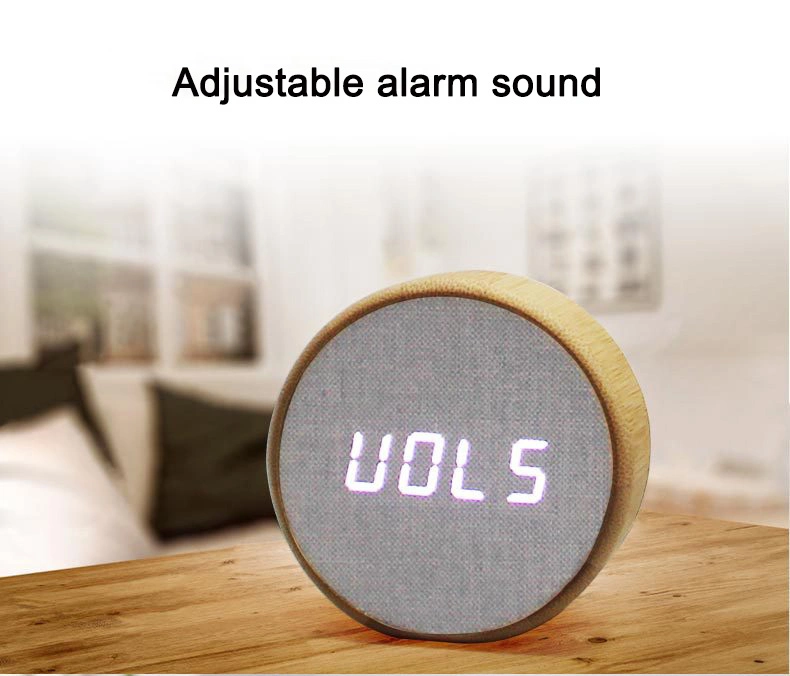 Creative Round LED Bamboo Fabric Electronic Alarm Clock