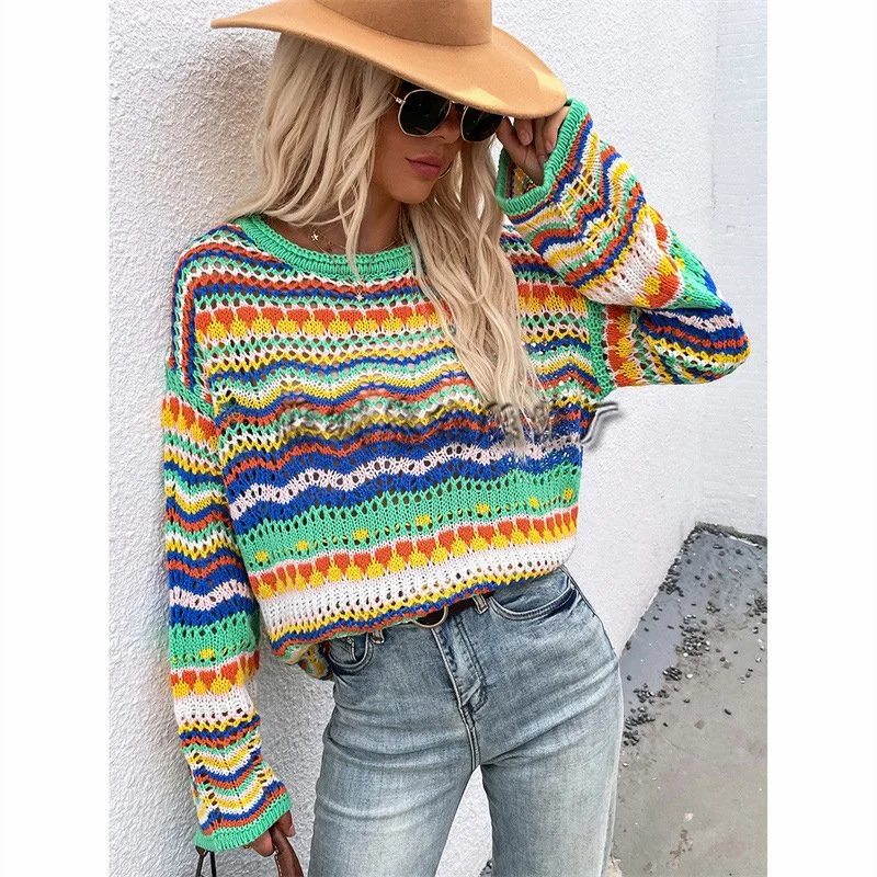 Women Knitted Sweater Casual Fashion Autumn Winter Retro Jumper O-Neck Long Sleeve Warm Sweaters