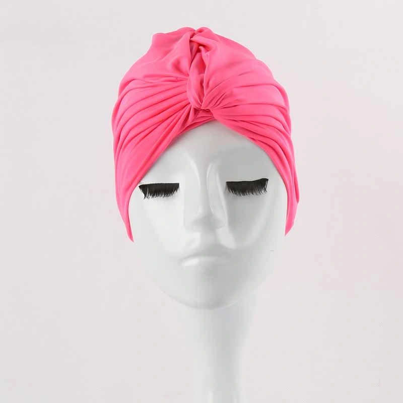 Stretchable Polyester Swimming Bathing Turban Head Cover Sun Cap Long Hair Hot Spring Swim Hat Solid Color Bathing Caps for Adult Women Men Teens Wbb16758