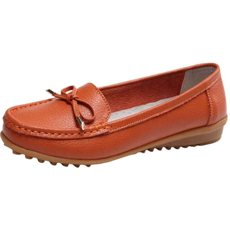 Nueva moda suave soled cuero zapatos femeninos Bow-Knot transpirable ligero Calzado cómodo informal para mujer