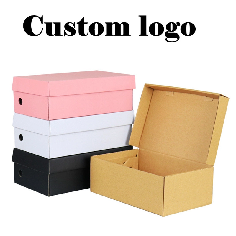 Caixa de sapatos Carton Flap Kraft Paper Storage Carton Men and Sapatilhas de desporto para mulher Embalagem Box Spot Printing