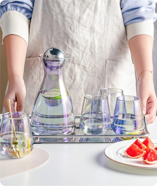 Hand Blown Crystal Drinking Glass Water Pitcher Sets with Ball Glass Lid and Cups Set