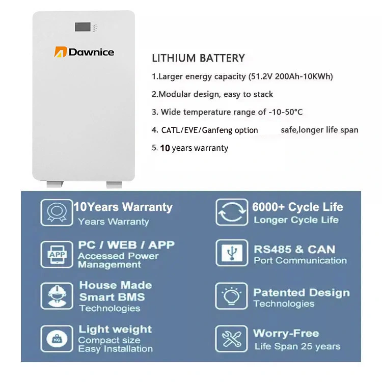 10kW Power Wall Installation 48V 200Ah Solar LiFePO4 Lithium-Ionen Phosphat-Akku mit BMS 24V 48V 200Ah