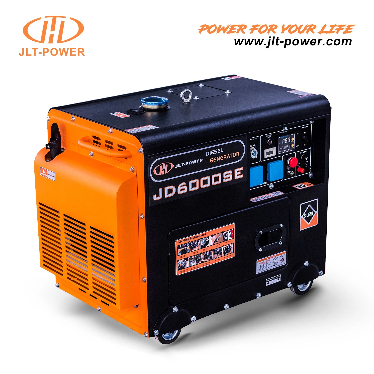 JLT Power Brand 6,0kw 6,0kva 12HP/8,3A Generador de Energía Eléctrica silencioso Motor diesel de dosel con sistema de sonido