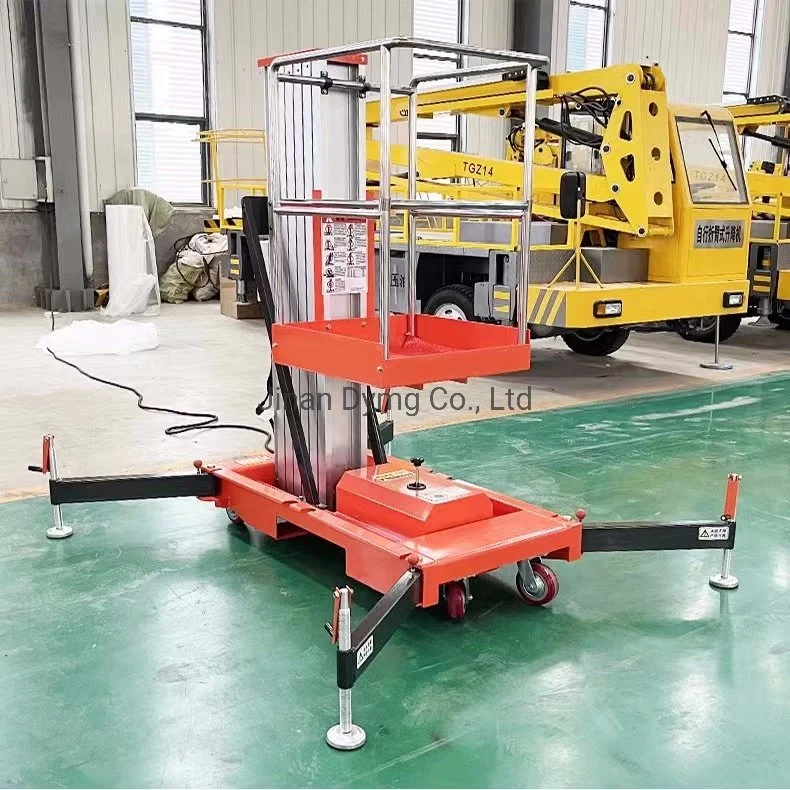 Dymg 10m Hydraulic Single Mast Aluminum Lift Platform Glass Cleaning Aluminum Alloy Lift One Man Telescopic Lift