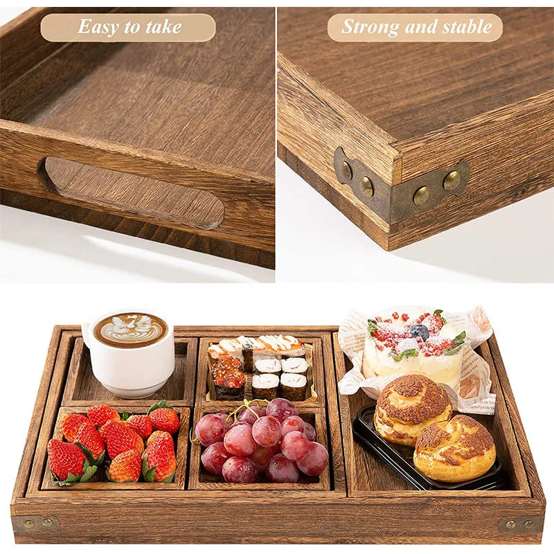 Rustikales Holz/Holz Serviertäfelchen Set für Trockenobst/Kaffee/Kuchen/Tee